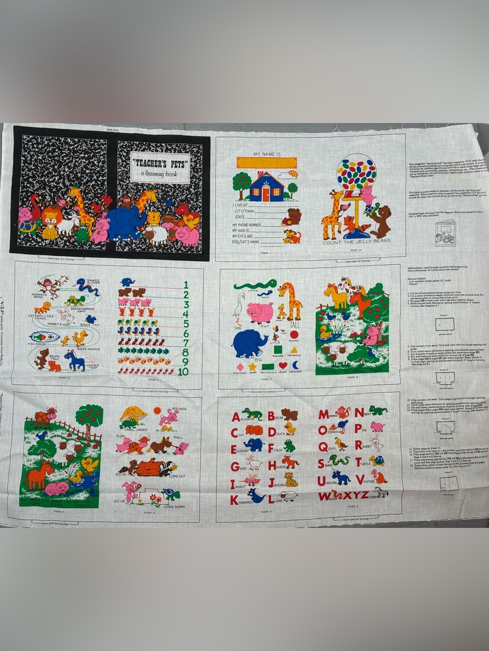 Vintage VIP Cranston Teachers Pets Book Sewing Panel Fabric Animal Cloth Project